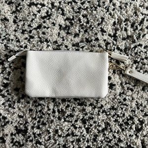 Indigo White Faux Leather Wristlet